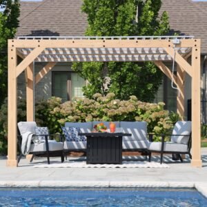 Yardistry Structures 10×12 Ft Cedar Wood Louvered Pergola, Natural Cedar