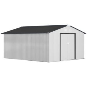 Outsunny Outdoor Storage Shed White 11’×13′ Galvanized Steel