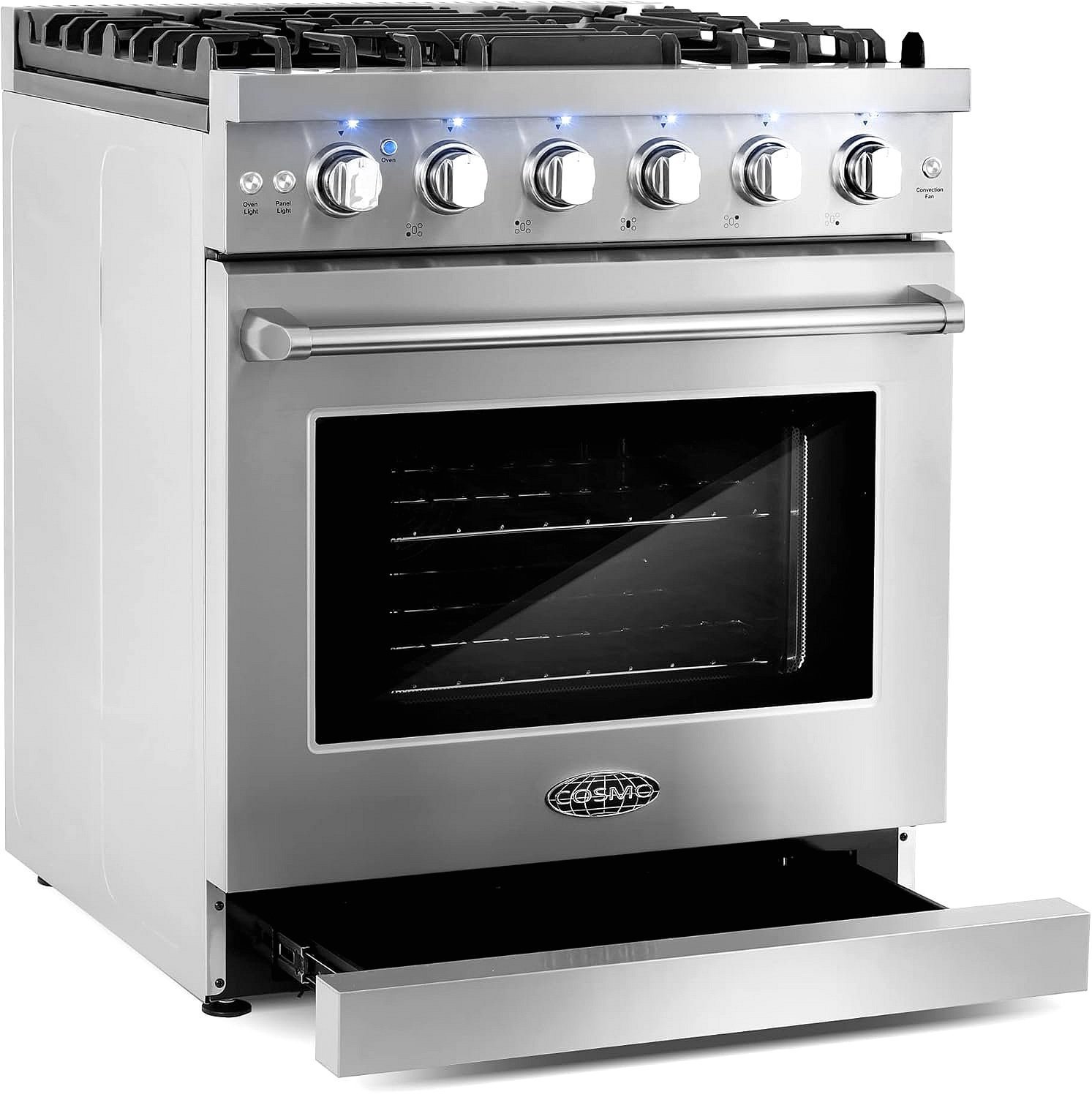 Cosmo 30-inch 4.5 Cu. Ft. Stainless Steel Gas Range with 5 Sealed Burners and Convection Oven - Image 4