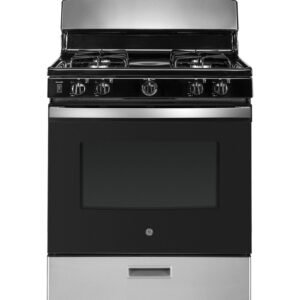 GE 30″ Free-Standing Gas Range with 4 Sealed Burners, Stainless Steel (JGBS30RETSS)