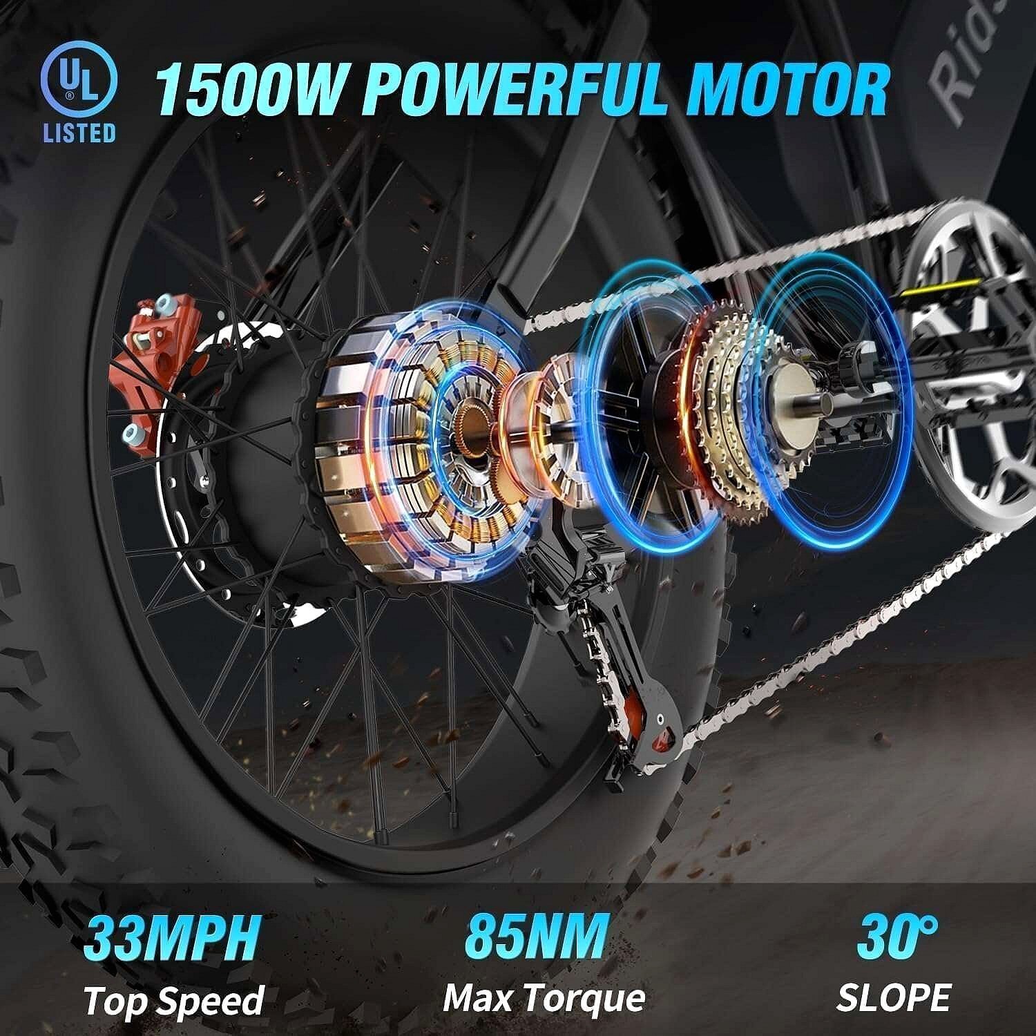 Ridstar Electric Bike for Adults 1500w 33mph,48v 20ah Electric Bicycle,20″ Fat Tire,7-Speed Mountain Bike Ul2849 - Image 6