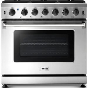 Thor Kitchen LRG3601U 36-Inch Professional Freestanding Gas Range with Convection Oven, Stainless Steel